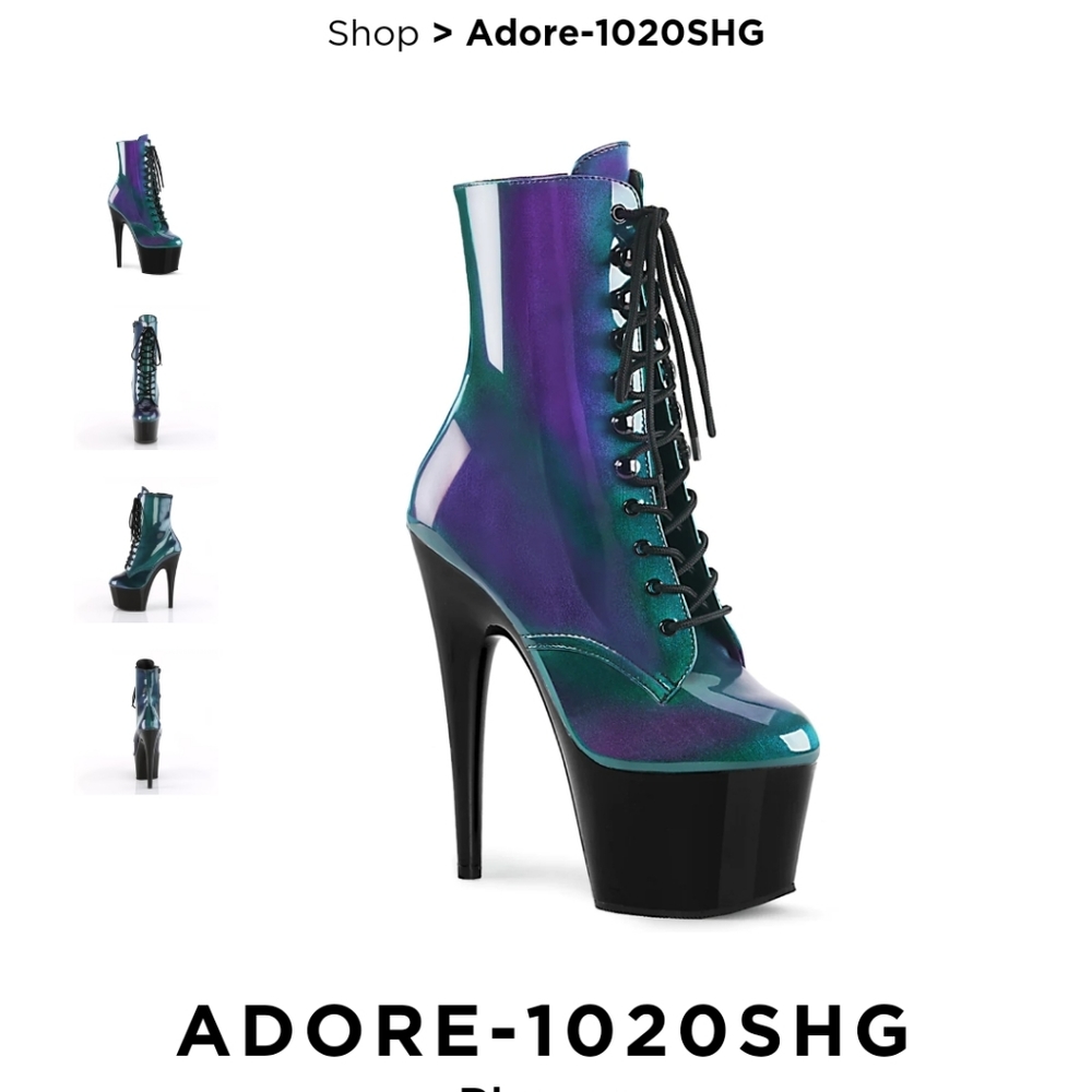 Pleaser Boots Heels 7 inches Size 7 Adore-1020 Purple/ Green